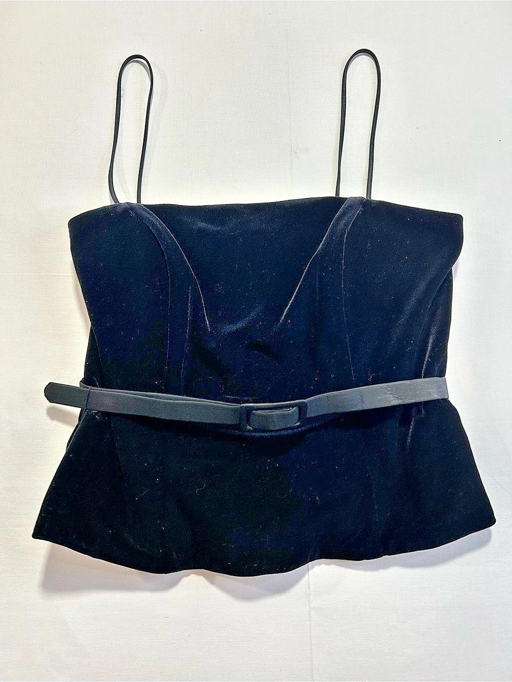 JS Collections Vintage Black Velvet Belted Peplum Top  Size 10